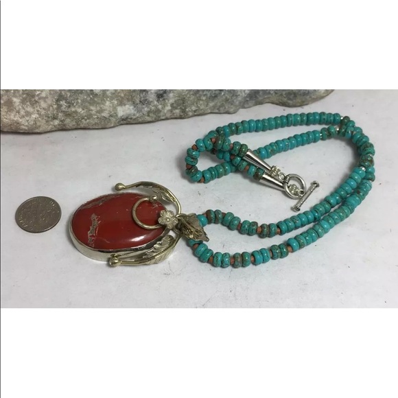 Gorgeous Mahogany Obsidian/Turquoise 22” - Picture 2 of 2